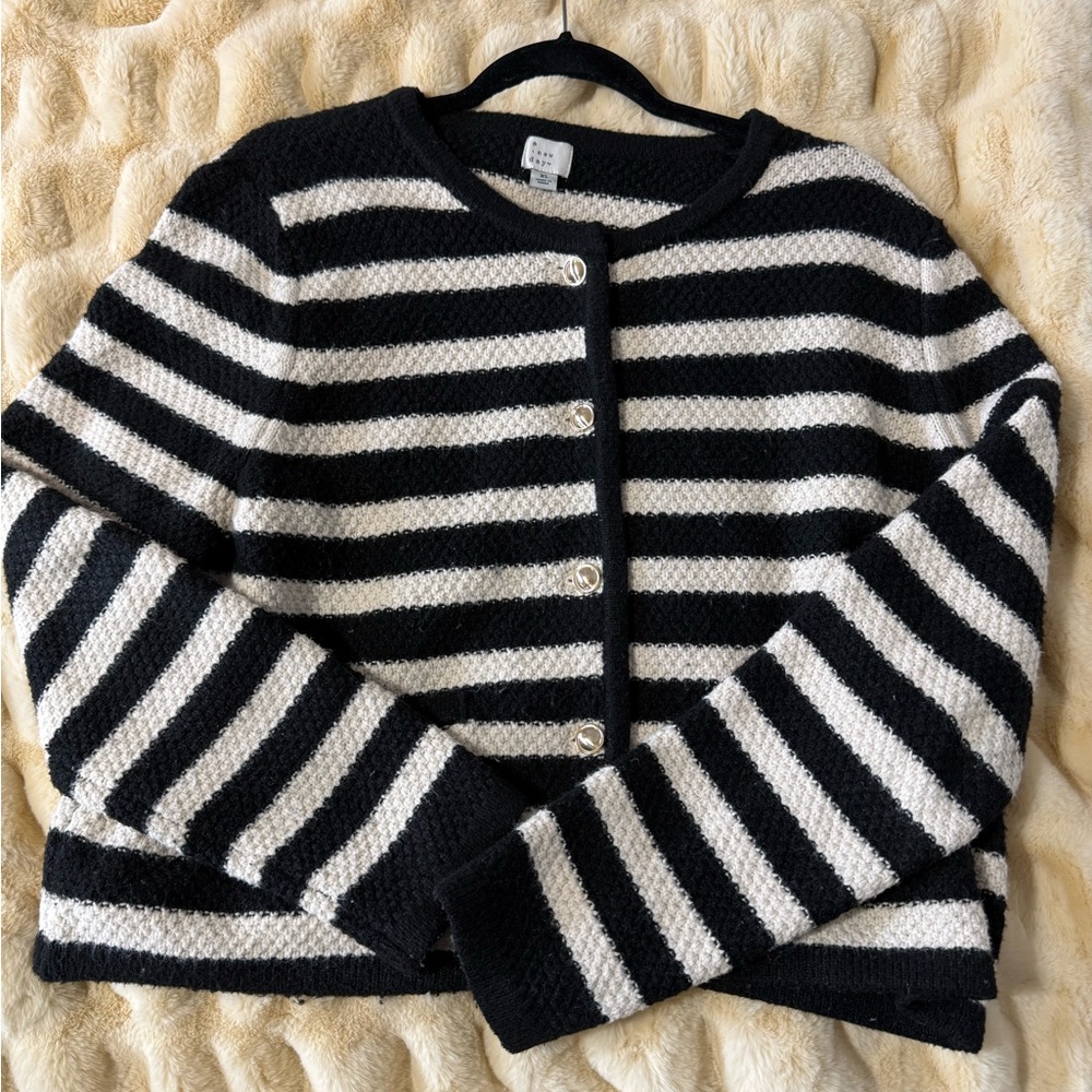 a new day Black and White Striped Cardigan